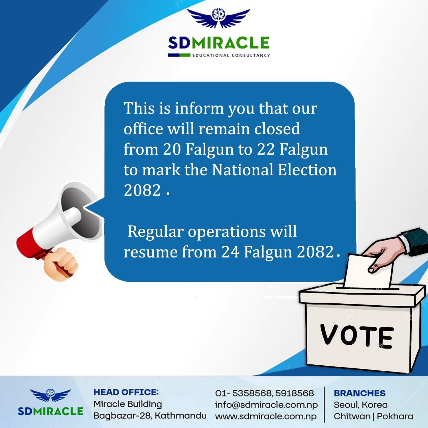 Notice of SD Miracle Head Office Closure